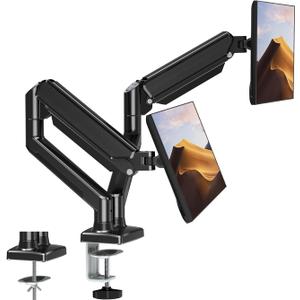 Dual Monitor Mount Fits 13 to 32 Inch Computer Screen, Dual Monitor Arm Hold 4.4-19.8lbs Each, Full Motion Monitor Desk Mounts for 2 Monitors, Gas Spring Monitor Stand, VESA Mount