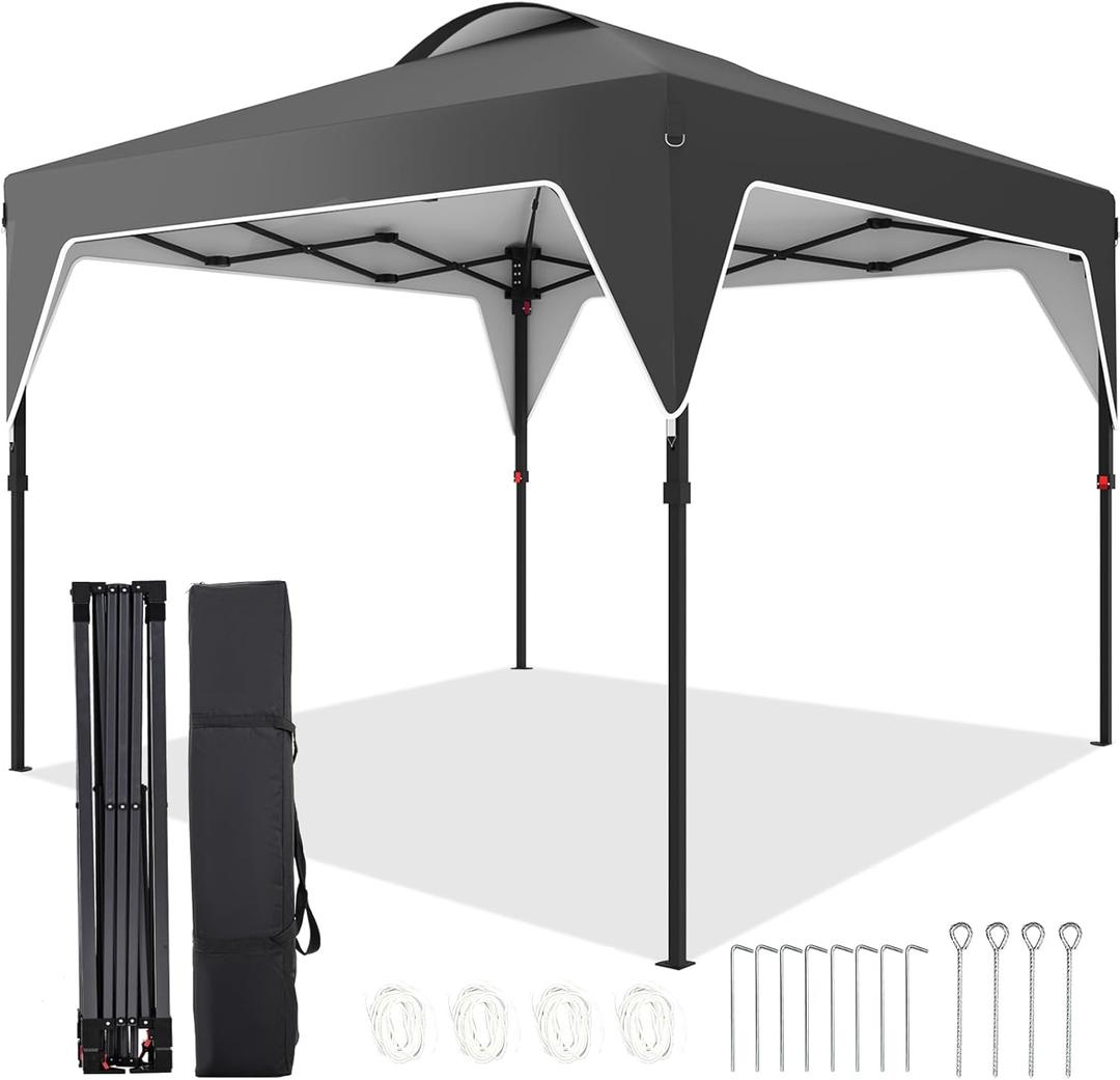 Pop Up Canopy, 10x10 FT Instant Outdoor Canopy Tent with Carrying Bag, 3 Adjustable Heights - Portable for Event, Parties, Camping and More Outdoor Activities (Black)