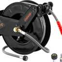 FIXFANS Pressure Washer Hose Reel with Hose for Hot and Cold Water, 3/8" X 50 FT Steel Auto-Retractable High Power Wash Hose Reel, Heavy Duty Hose Reel - Wire Braided Hose 4000 PSI, Black