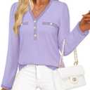 Triratna Long Sleeve Shirts for Women Dressy Button Front Tweed Blouses Business Casual Winter Tunic Tops Office Work (Purple, XL)