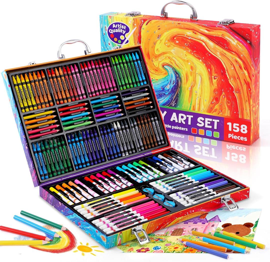 158 Pcs Art Supplies for Kids Ages 4-8, 6-8, Deluxe Art Kit Crafts Drawing Painting Set with Colored Pencils, Crayons, Markers - Christmas Birthday Gift for 3 4 5 6 7 8 Year old Girls Boys