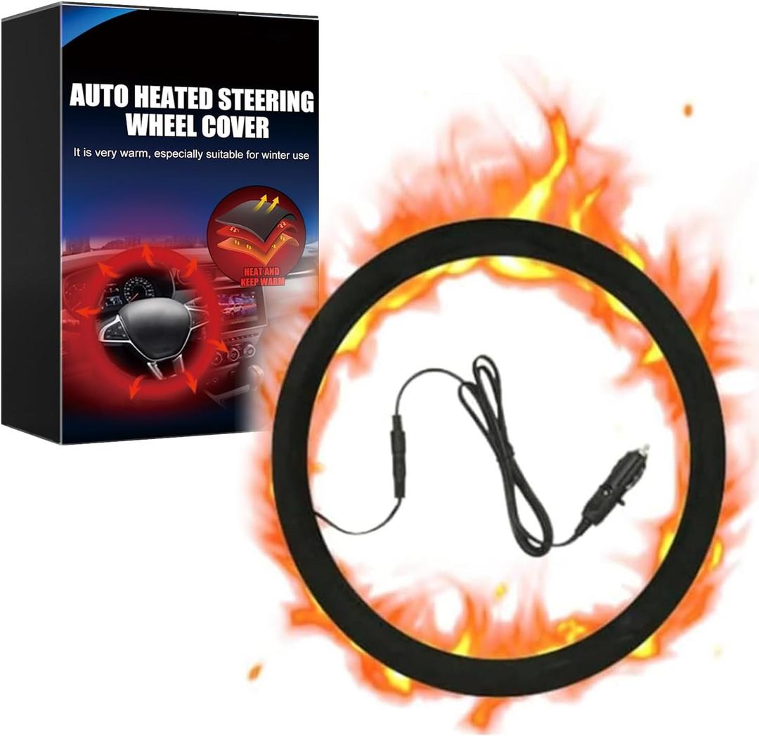 Heated Steering Wheel Cover,2026 New 15" 12V Steering Wheel Warmer Heated Steering Wheel Protector Cover for Winter Universal,Suitable for Standard Size Cars, Trucks, Vans, SUV