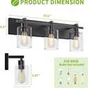 Bathroom Vanity Light,3 Light Matte Black Light Fixture with Thickened Clear Glass Shade, 21 inch Modern Wall Sconce, Bathrooms Vanity Light Over Mirror for Bathroom
