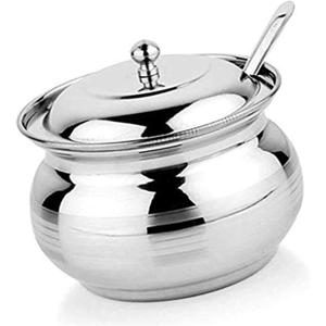 Stainless Steel GHEE Pot, Oil Container, Pickle Pot with LID and Spoon (200ML-250ML) (Pack of 1) Silver, 4x4x3