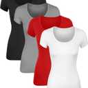 Cotton Tshirts for Women Short Sleeve Tshirt Basic Tees Plain T Shirt Womens Casual Tops Tee Undershirt Pack of 4, Medium 