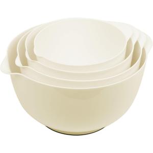 BoxedHome 4 Quart Large Plastic Mixing Bowls, Microwave Safe Mixing Bowl Set with Pour Spout, Nesting Bowls for Space Saving Storage(Beige)