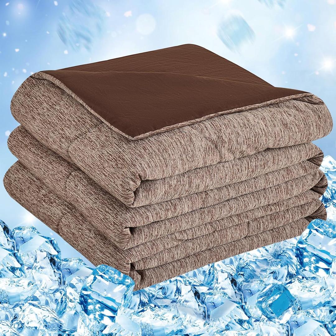 CHOSHOME Cooling Comforter, Cooling Blanket for Hot Sleeper, Q-Max 0.45 Arc-Chill Cooling Fiber, Cool Soft Thin Breathable Summer Blanket for Bed, Couch (60" x 90", Brown)