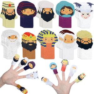 Outus 30 Pcs Passover Finger Plagues Puppet Kit Felt Plagues Finger Puppets for Pesach Seder Celebration Festival Party Supplies, 10 Styles (Passover Characters)