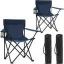 2 Pack Portable Camping Chairs Folding Lawn Chair Outdoor Lightweight Beach Chair with Cup Holder & Carry Bag for Outside Sports, Fishing, Hiking, Travel, Picnic, Backyard (Navy)