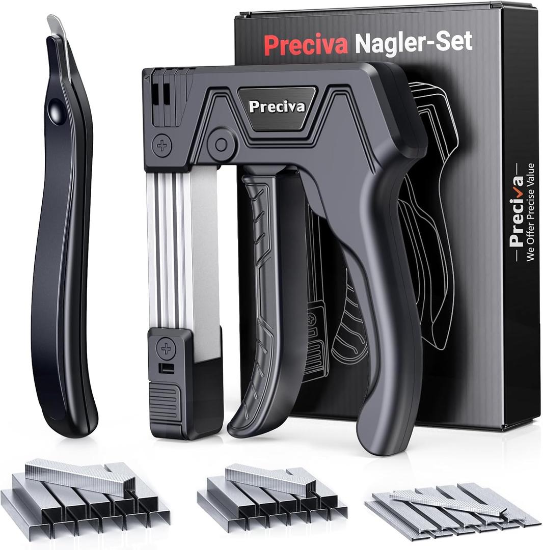 Preciva Self-Adjusting Staple Gun Kit- Heavy Duty Manual Stapler with 1800 Staples & Staple Remover | for Wood, Carpentry, Upholstery, DIY Furniture