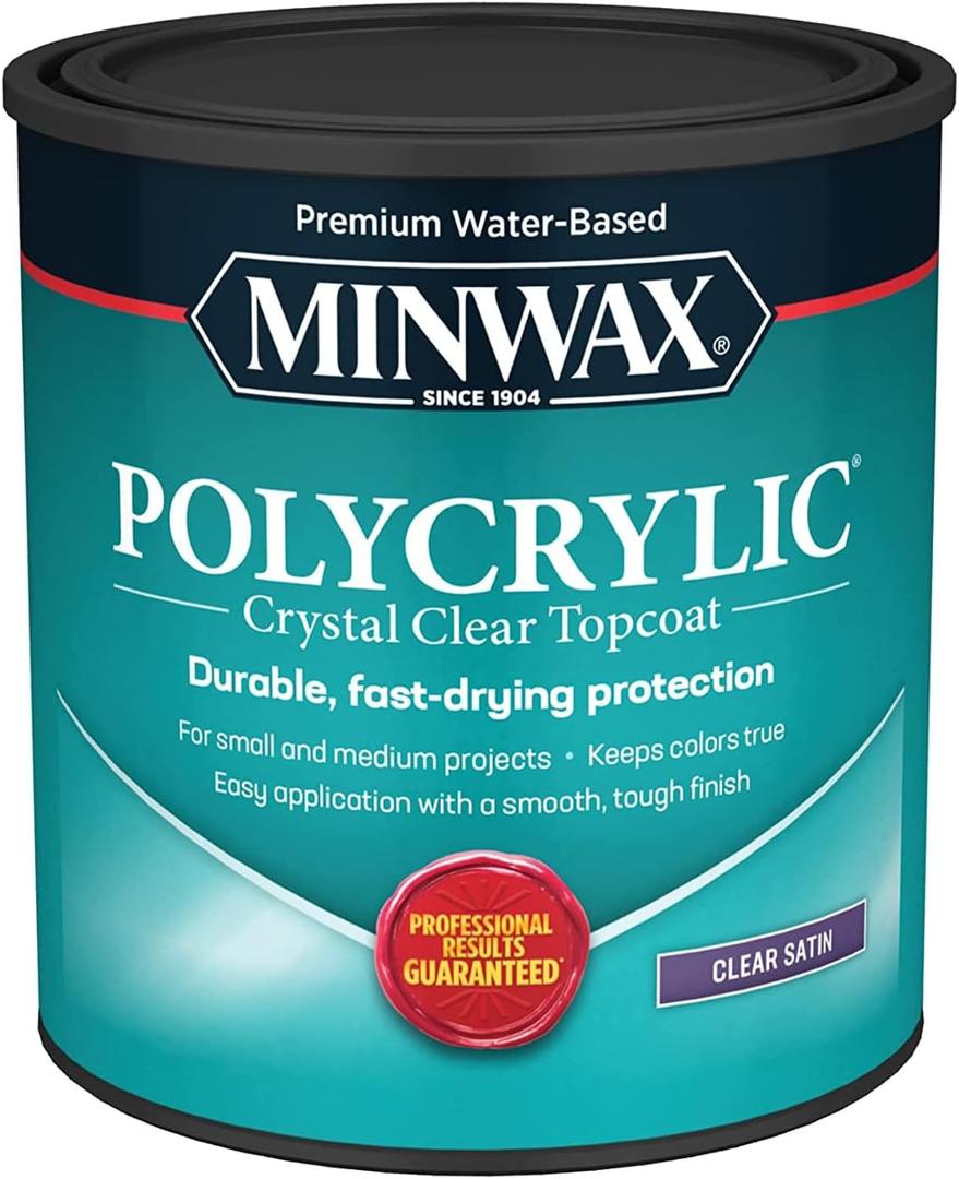 qt Minwax 63333 Clear Polycrylic Water-Based Protective Finish Satin (1 Quarts (Pack of 1))