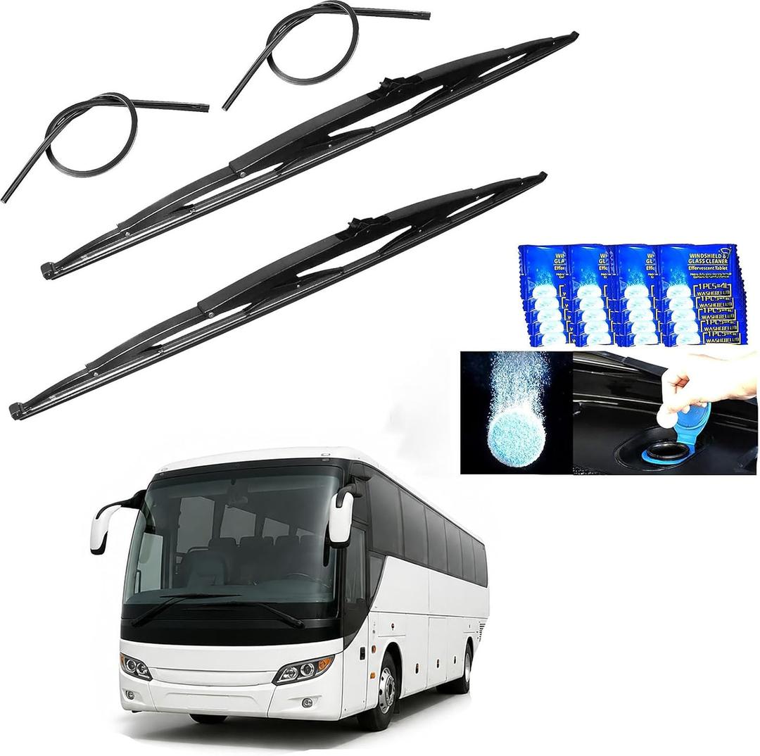 32 Inch Wiper Blade RV Pair or Motorhome rv windshield wipers 9mm 12mm J Hook with 20 Pieces Car Concentrated Washer Tablets And 2pcs Rubber Wiper Blades Refills 32"/32" 2 Pcs