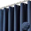 Dynamene Extra Long Fabric Shower Curtain - Waffle Weave 90 Inches Long Heavy Duty Cloth Shower Curtains for Bathroom, 256GSM Tall Hotel Luxury Bath Curtain Set with 12 Plastic Hooks, Navy Blue