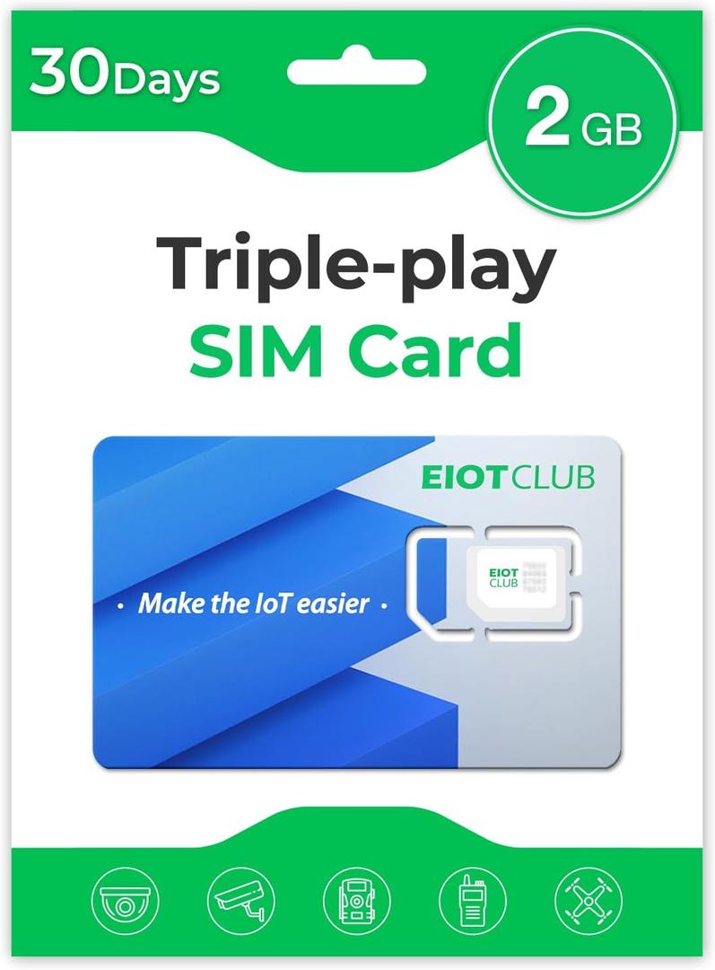 EIOTCLUB Data SIM Card Triple Play- USA Coverage No Contract 5G/4G LTE Cellular for Security Solar and Hunting Trail Game Cameras Unlocked IoT Device (2GB 30DAY)