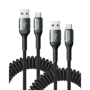 Coiled USB A to USB C Cable 6FT, 2Pack USB C Cables for Car, USB to USB C 66W Fast Charging Upgraded Amazing Durable Braided USB C Cable for iPhone 17 16 15/Pro Max/Plus, Samsung Galaxy S10 and More