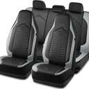 Skechers Memory Foam Car Seat Covers, Leather High Back Seat Covers Quilting Design,Waterproof Sports Car Seat Covers Full Sets,Airbag Compatible, Universal Fit for Most Cars, SUVs,Trucks,Gray