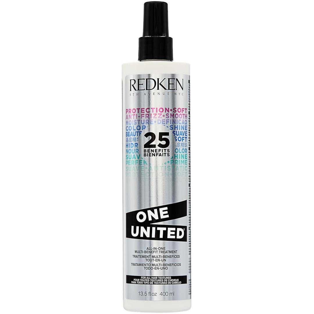 Redken One United AllInOne Leave In Conditioner  MultiBenefit Leave In Treatment For All Hair Types, Heat Protectant and Detangler Spray, ParabenFree, 13.5 Fl Oz