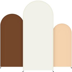 Set of 3 Wedding Arch Cover 4ft/5ft /6ft Spandex Fitted Wedding Arch Stand Covers 2 Sided Round Top Backdrop for Birthday Party Baby Shower Ceremony Banquet(Beige, Brown, White)