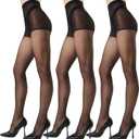 3 Pairs pantyhose for women20 Denier High Waist sheer tights (Black)