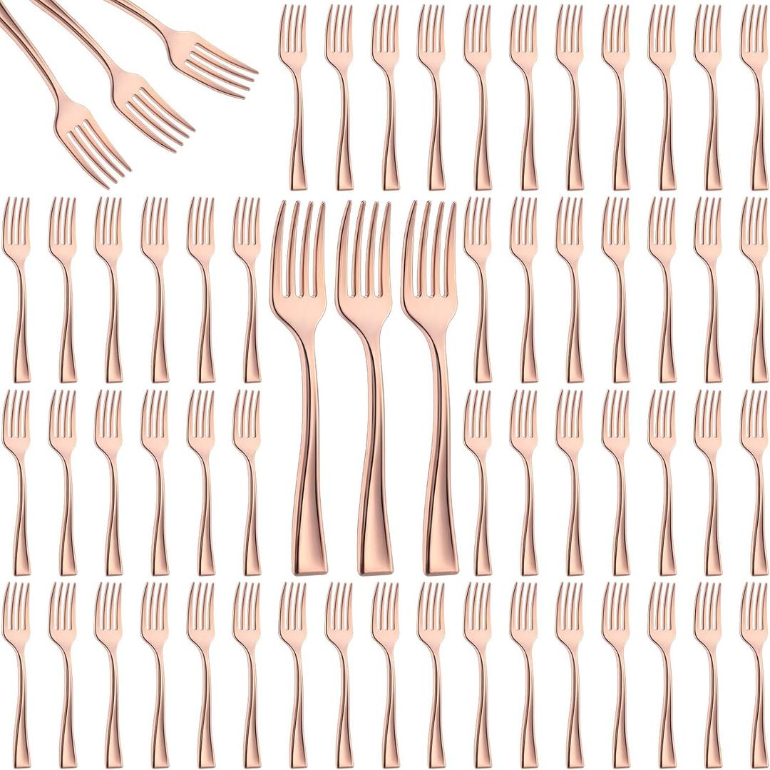 Hushee 300 Pcs Plastic Mini Plastic Forks Bulk 4 Inch Disposable Mini Appetizer Forks Tasting Fork Cutlery for Dessert Party Wedding Catering Fruit Cake(Rose Gold Color)