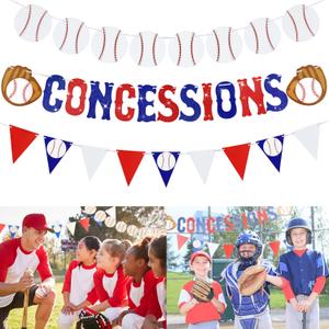 3 Pieces Baseball Garland Baseball Banner Glitter Concessions Banner Ball Triangle Bunting Pennant Flag Sports Themed Game Day Decorations for Party Favors Home Run Birthday Party Supplies