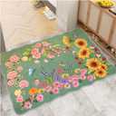 BYINGWD Indoor Door mat Cute Rug Machine Washable Happiness Floral Area Rug Low Pile Throw Rugs for Entryway, Kitchen, Front Door, Entry, Kids Room (Charming Green, 60 * 90cm2*3) (1'11" x 2'11" (Flower))