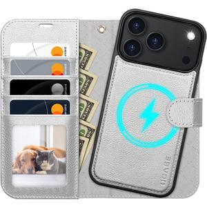 OCASE for iPhone 17 Pro Max Detachable Wallet Case with Card Holder, 2 in 1 PU Leather Flip Folio with RFID Blocking Stand Wrist Strap Shockproof Phone Cover 6.9 Inch 2025, Silvery