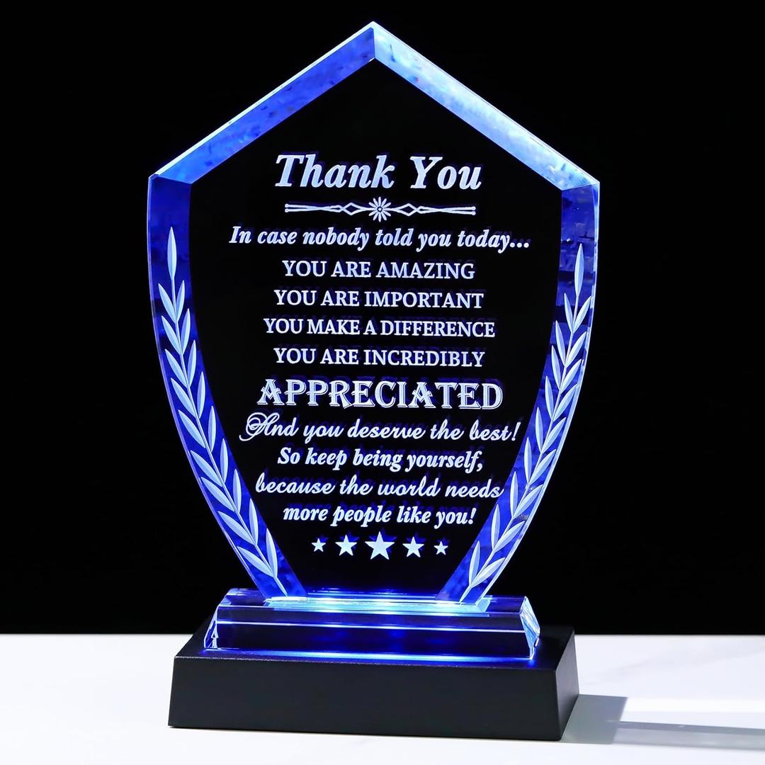 Thank You Gift for Women Men - You are Amazing Engraved Crystal Appreciation Plaque with Light Base for Teacher, Nurse, Coworker | Inspiration Uplifting Make a Difference Encouragement Keepsake
