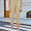 GRAPENT Capri Pants for Women High Waisted Relaxed Fit Elastic Waist Casual Capris Trousers Crop Chino Pants with Pocket (Beige, XL)