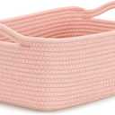 CLHMILY&Z Small Cube Storage Baskets, Decorative Woven Cotton Rope Baskets with Handles for Organizing, Shelf, Closet, Nursery, Bathroom, Toy Organizer Bins (1, Pink, 11.4 x 7.5 x 4.7)
