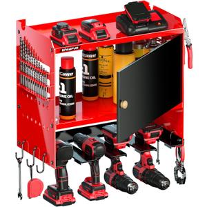 Toolbox Wall-Mounted Tool Cabinet Organizer,150LBS Weight Capacity for Power Tools, 30-Tool Garage/Studio Storage System, 15-Min Quick Assembly with Metal Frame, for Men (4 slots, Red)