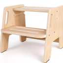 Toddler Step Stool, Wooden Height-Adjustable 2-Step Stool for Kids, Potty Training Stool with Handles for Bathroom Sink, Kitchen, Bedroom (Original Wooden Colour)