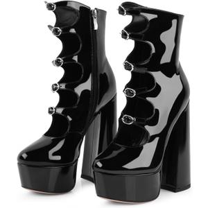 FancyQueen Platform Boots for Women, Chunky Platform Heels Goth Boots, Side Zipper Block Heels, 9