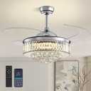 48" Crystal Chandelier Ceiling Fan with Light Modern Ceiling Fan with Retractable Blades Crystal Fandelier with Remote Control Chrome Fandelier for Dining Living Room