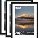 20X28 Poster Frame, Display Pictures 16X24 with Mat or 20X28 Without, Wall Hanging Frames, Black, 3 Pack