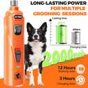 Whisper Quiet Dog Nail Grinder with 4 LED Lights, Safe & Stress-Free for Sensitive Dogs of All Breeds & Sizes, 3 Grinding Bits, 3-Speed, Pet Nail Trimmers, Rechargeable Painless Grooming Kit Orange