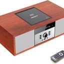 Nostalgic Bluetooth Stereo System for Home, WISCENT Vintage Micro HiFi Systems CD Player,with Bluetooth Audio Streaming,FM Radio,USB Port,Aux-in,Earphone Port (Brown)