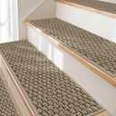 JSEI Stair Treads for Wooden Steps, 14 Pack 9" X 28" Non-Slip Machine Washable Carpet Stair Treads with TPE Backing, Soft Indoor Stair Rug Runner for Kids Elders & Pets, 100% Polyester, Beige, 28''x9''