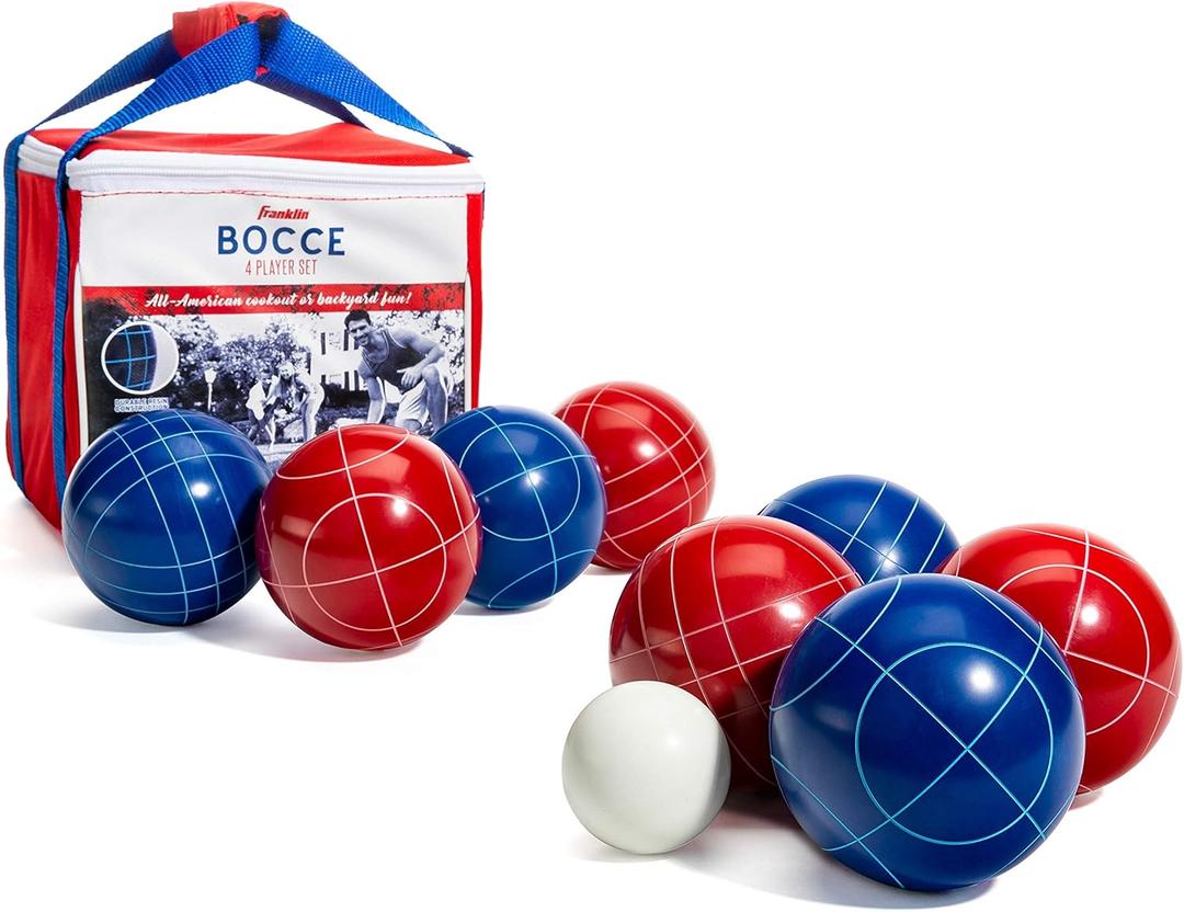 Franklin Sports Bocce Ball Set  8 All Weather Bocce Balls and 1 Pallino  Beach, Backyard Lawn or Outdoor Party Game  Professional, American, and Starter Set Options