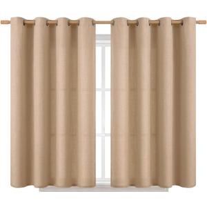 BGment Short Curtains for Bedroom,54 inch Length Faux Linen Curtains for Small Window Grommet Non-See Through Privacy Light Filtering Burlap Textured Kitchen Window,2 Panels,52 x 54 Inch,Tan