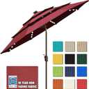 EliteShade USA 10-Year-Non-Fading 9ft 3-Tier Market Patio Umbrella, Commercial Table Umbrella with 80 Solar LED Lights, Crank Open, Windproof & UPF 50+ UV Protection for Garden, Deck, Pool, Backyard, Burgundy