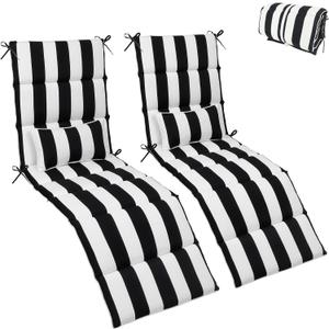 Only choice Chaise Lounge Cushion Outdoor Set of 2, 73" Lx24 W Quilted Patio Chair Cushion with Headrest, Waterproof & Fade-Resistant for Poolside, DeckPool Lounge Chairs (Black/White Striped)
