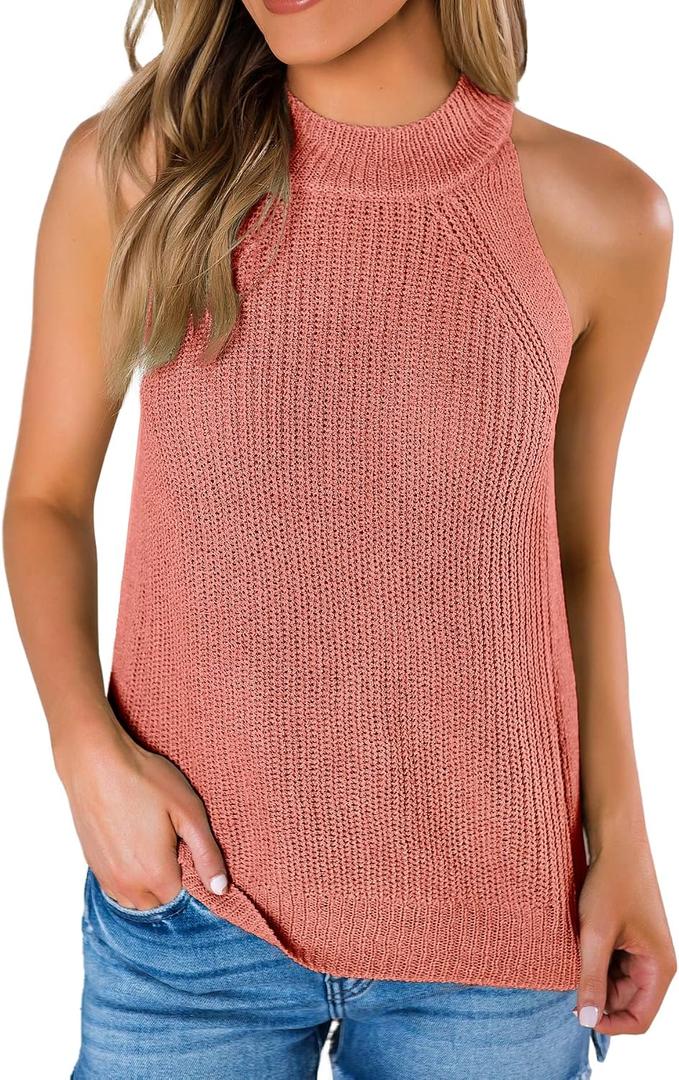 SySea Womens Summer Loose Knit Shirts Sleeveless Halter Neck Sweater Tank Tops (XL)
