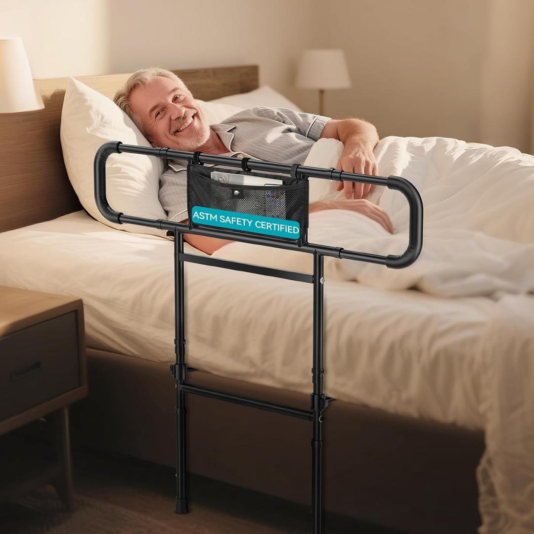 FORTEMOTUS Bed Rails for Elderly Adults Safety - Foldable Bed Side Rail, Adjustable Heights & Extendable Guard Bar Handrails for Seniors, Fits King, Queen, Full, Twin Bed for 10~16'' Mattress