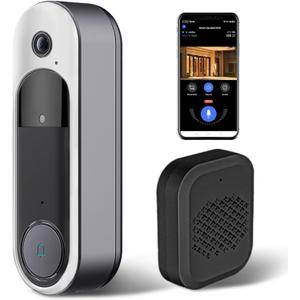 Wireless HD Video Doorbell Camera, Live View 2-Way Audio, Safe Doorbell with Night Vision, Cloud Storage, 2.4G Wi-Fi only