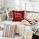 RABUSOFA Pillow Covers 20x20 Set of 4 Home Sweet Home Modern Decorative Throw Cushion Covers Striped Geometric Outdoor Pillow Case for Couch Bed Burgundy Gray