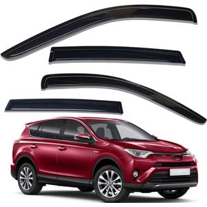 Lightronic Extra Durable Outside-Mount Auto Vent Window Visor, Fits 2013-2018 Toyota Rav4, UV Protection Rain Guard, Original Wind Deflector, No-Drill Easy Install, Dark Smoke, 4-Pcs
