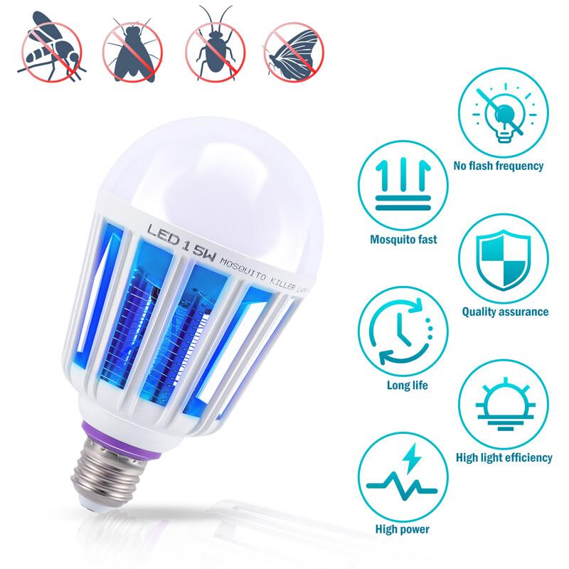15W Bug Zapper LED Light Bulb Insect Mosquito Fly Trap Killer Lamp In/Outdoor