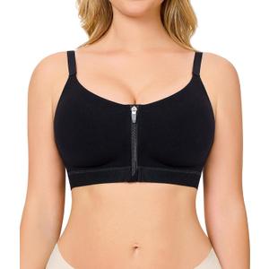 CYDREAM Womens Zip Front Closure Bra Wireless Seamless Comfort Full Coverage Back Smoothing No Underwire Bralettes (Large, Black)