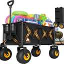 Heavy Duty Beach Wagon with Big Wheels for Sand, 10" Wheel Collapsible Wagons Foldable Large Wagon Cart Folding All Terrain for Camping (Black)